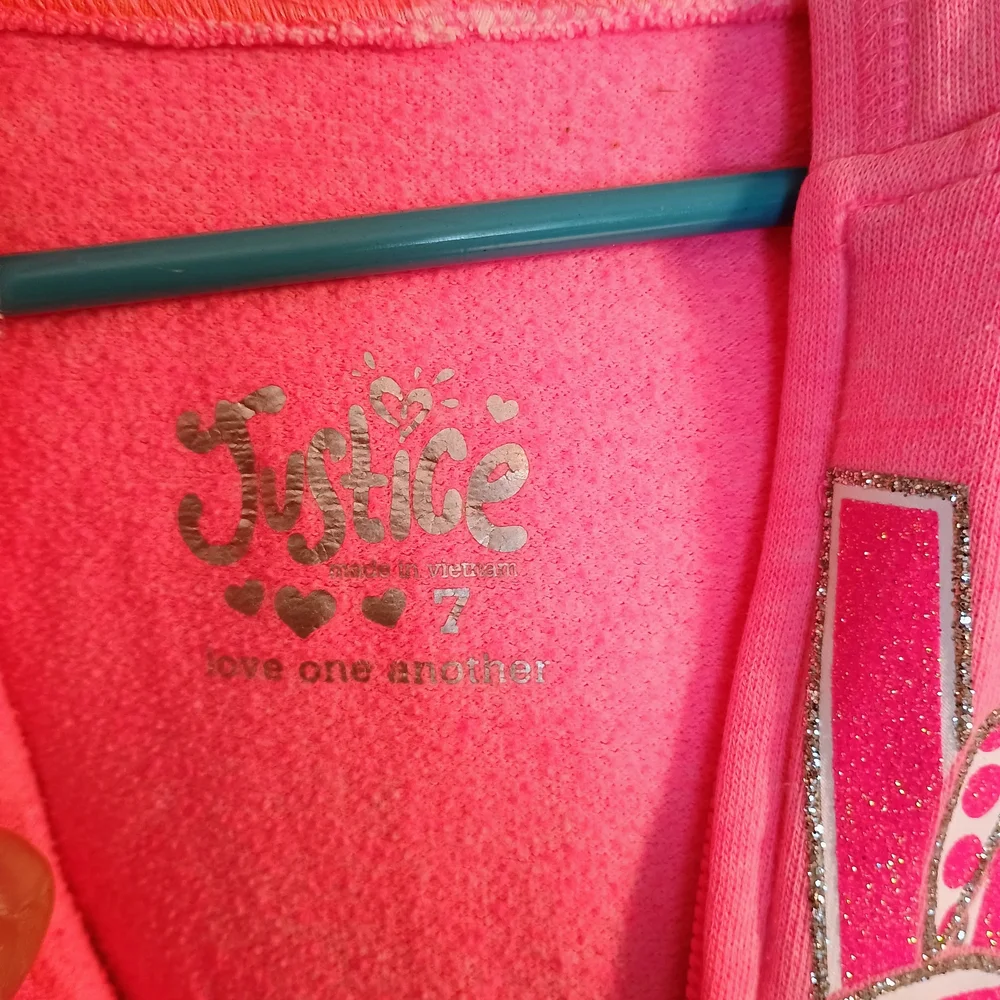 Pink Justice Hoodie with Love Graphic